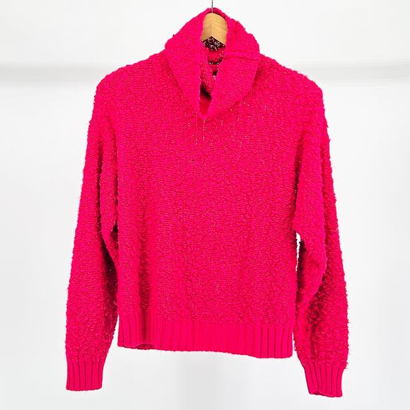80s Hot Pink Herald House Nubby Long Sleeve Turtleneck Sweater Size L - Picture 1 of 6